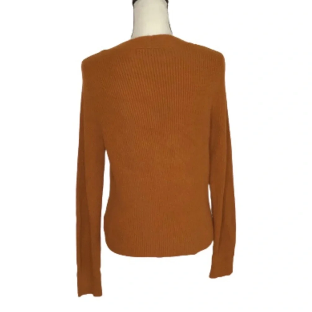 Anthropologie Moth Freeport Rust V-Neck Ribbed Knit Tie Front Sweater Small